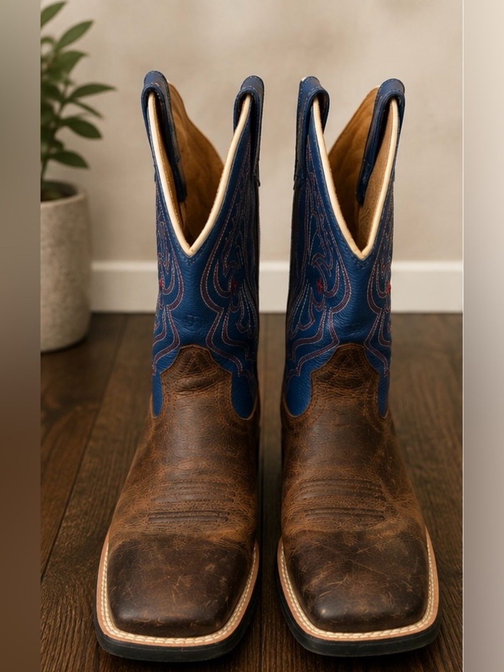 Ariat Quickdraw Western Cowboy Boots Brown Blue Youth Size 6